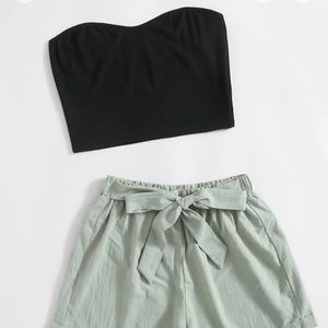 Tube top & tie front cuffed shorts
